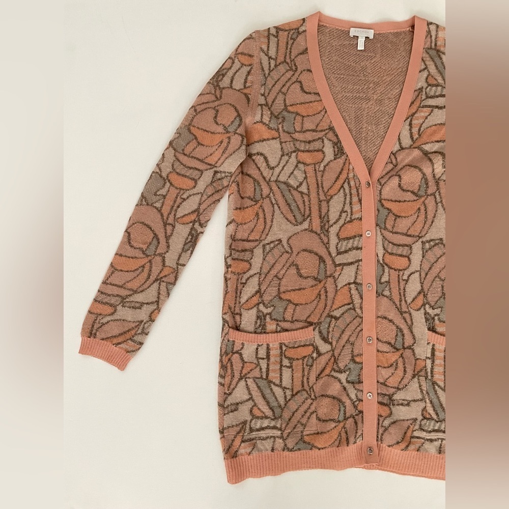 Escada Fantasy Printed floral mosaic stained glass metallic knit cardigan S - Picture 3 of 15
